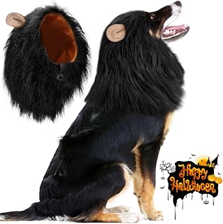 Vivifying Lion Mane for Dog, Adjustable Halloween Dog Costume Lion Mane Wig with Ears for Medium and Large Dog Party Dress up (Black)