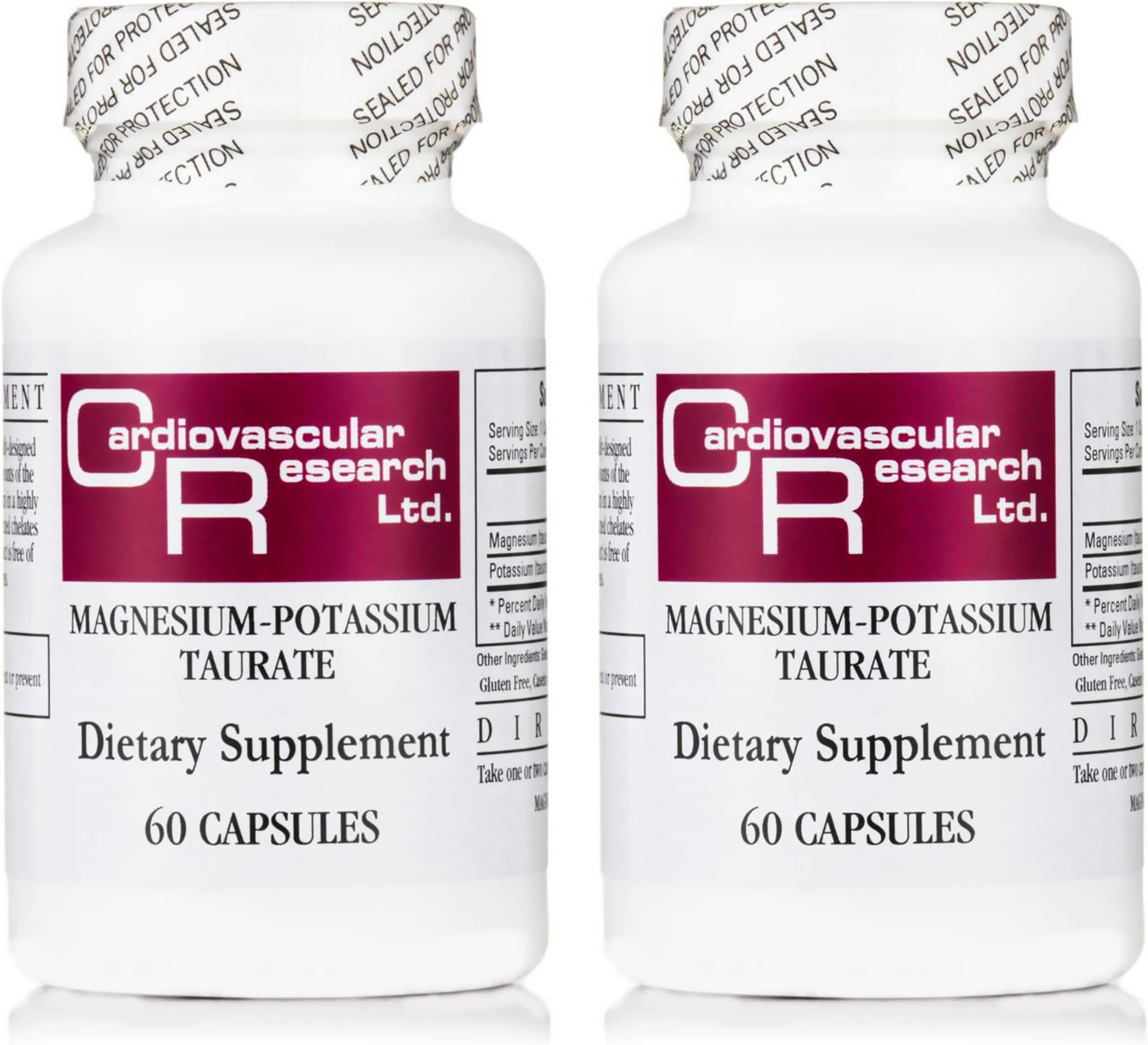 Magnesium-Potassium Taurate - Patent Pending - 60 Veggie Caps X 2 Bottles