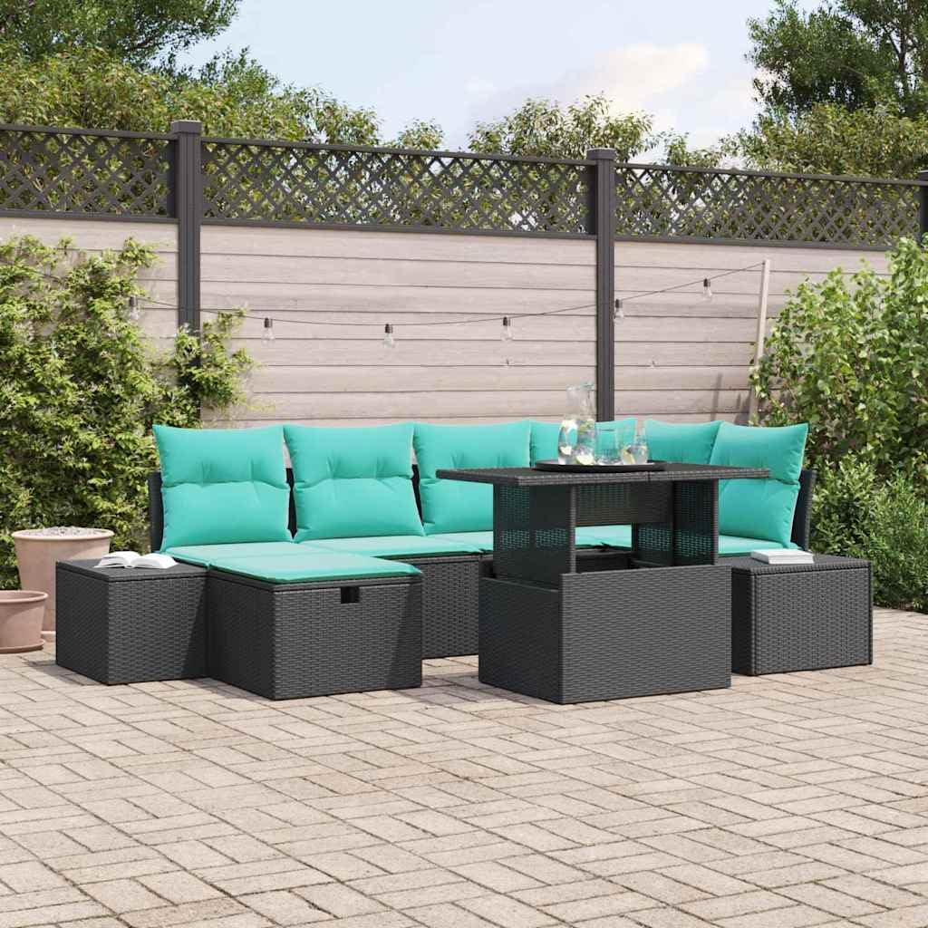 Generisch Gartensofa-Set 7 STK. Schwarz Poly-Rattan,Gartenmöbel-Sets,68.4kg-3361215