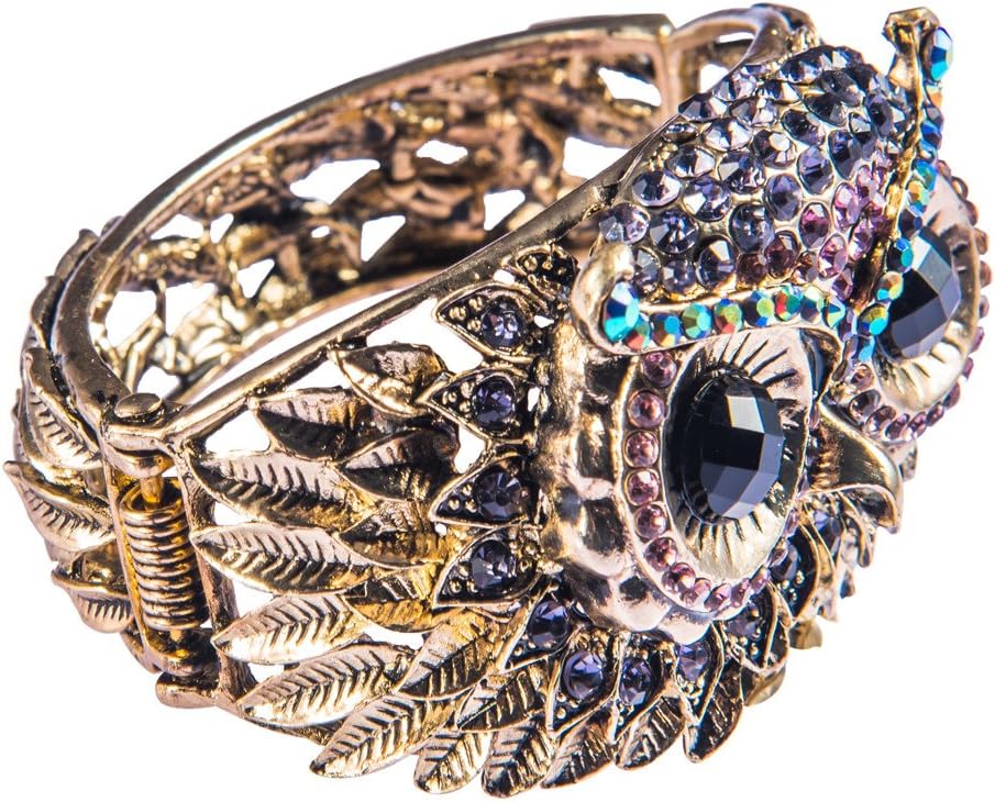 Alilang Owl Face Bracelet Antique Bird Crystal Rhinestone Costume Cuff Bangle