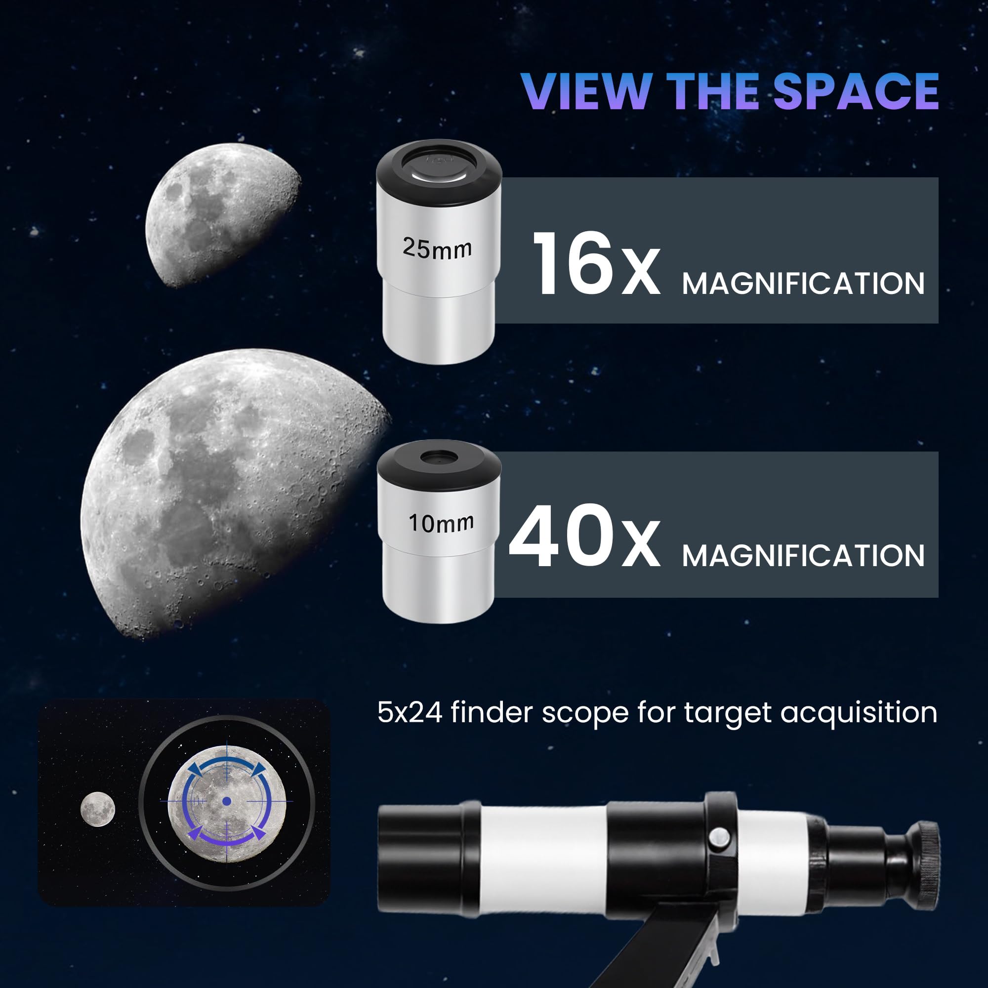 Outsunny Telescopio Astronómico con Apertura de 80mm/500mm, 40X/16X Telescopio Refractor Portátil con Adaptador de Teléfono, Estuche de Transporte, Trípode de Altura Ajustable para Adultos, Blanco y
