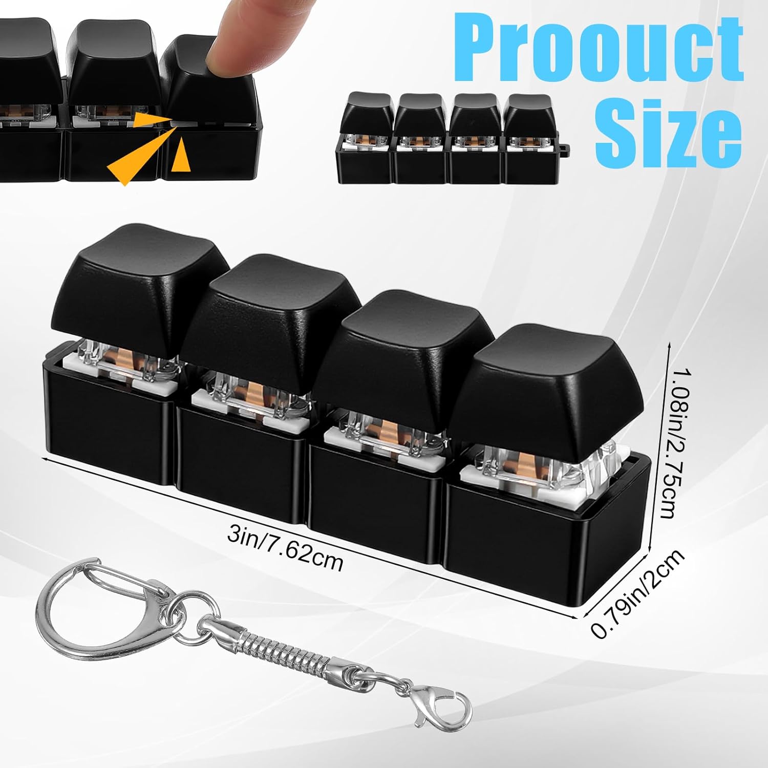 2 Pcs Keyboard Fidget Toys Fidget Clicker, Keyboard Four-Button Clicker Keychain Button ADHD Stress Relief Gifts Sensory Toy for Adult Boost Focus Pass The Time