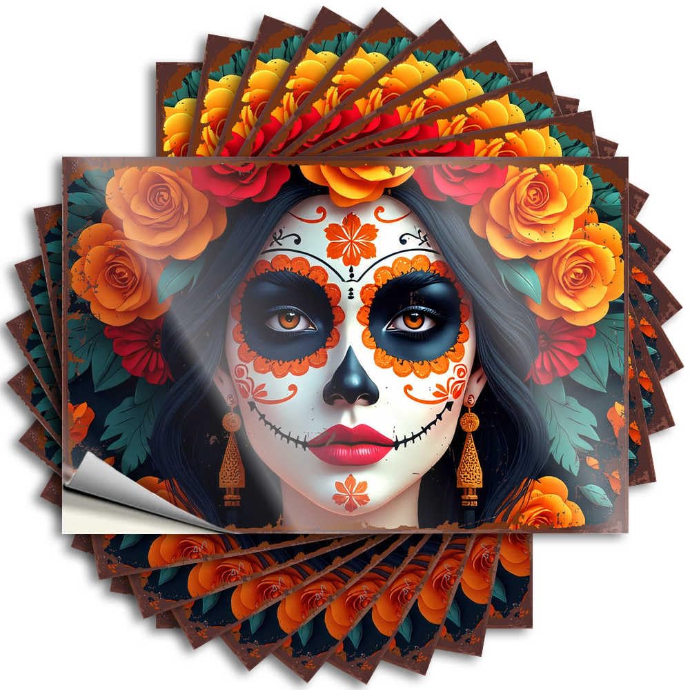 Fzfn Colour Day Of The Dead Beauty: Vibrant Floral Portrait Positive Funny Sticker | Best Waterproof Vinyl Window Western Removable Decal Peel Stick(12X18cm)