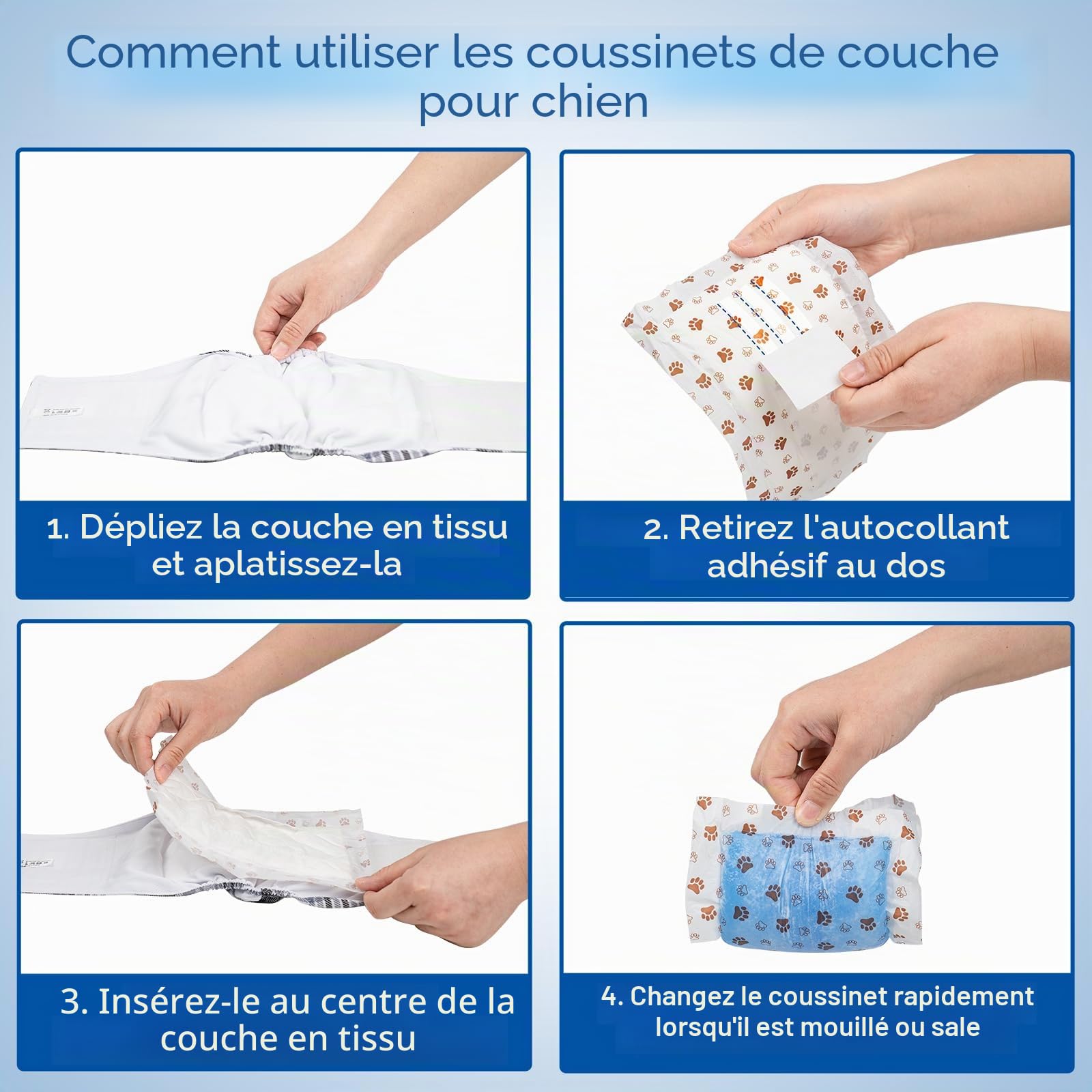 MICOOYO Doublures de Couches jetables pour Chiens mâles et Femelles, Super absorbantes, s'adaptent à la Plupart des Couches pour Chiens (Protection latérale Anti-Fuite) (L-50)