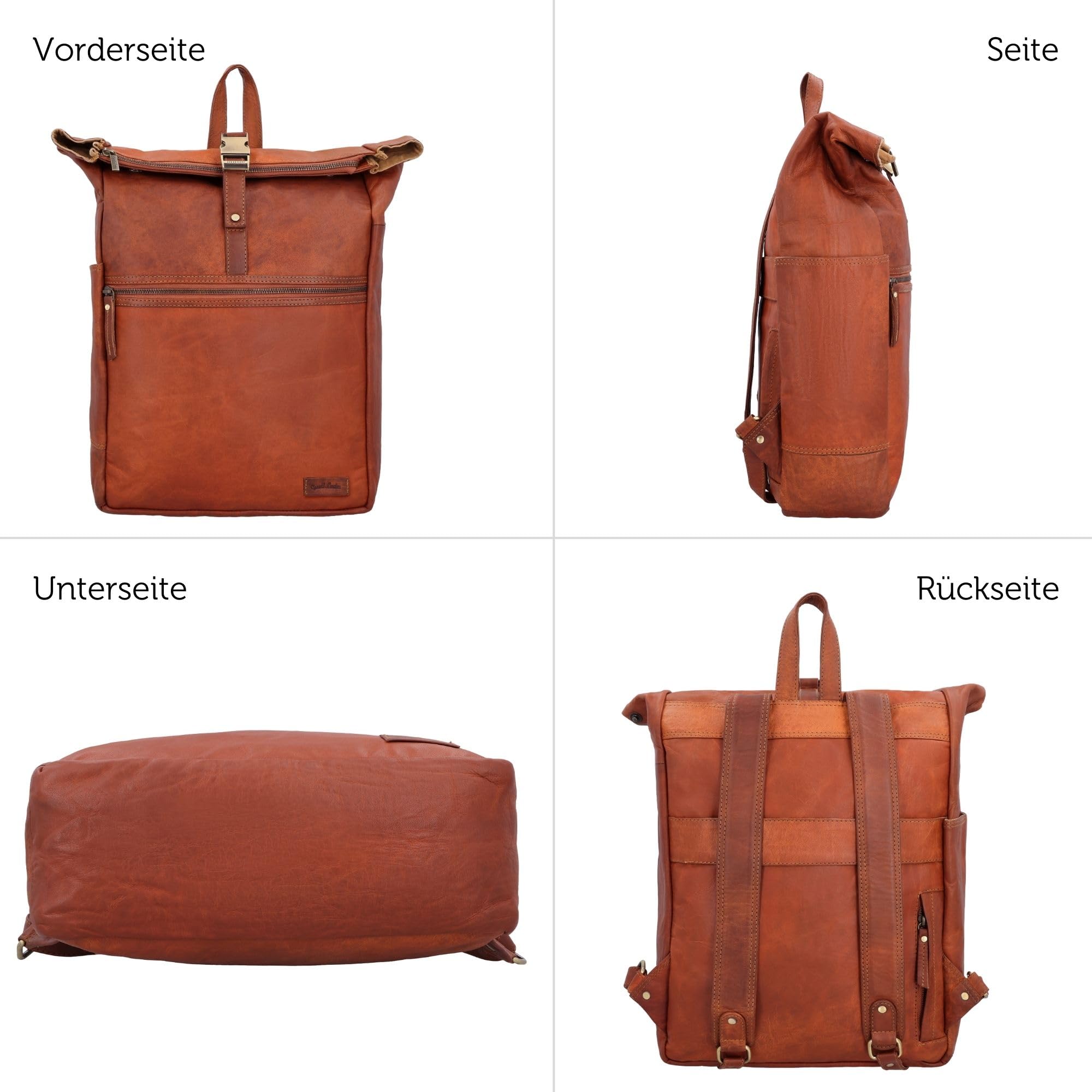 Gusti Leder Rucksack Odan - Rucksack mit vielen extra Fächern, Laptop- und Airtagfach