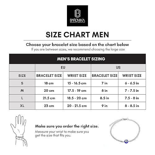 Miniatura 6 de Baronyka Handmade Evil Eye Bracelet for Men, Stainless Steel Chain, Adjustable, 7" to 8.5" (Silver)