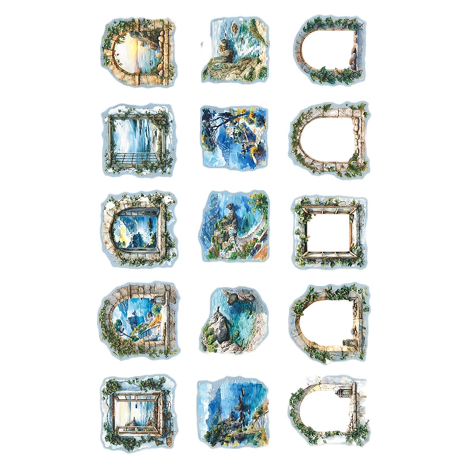Tsophreniq 15 Piece Pane Scenery PET Transfers Set for Journals Art Undertakings Waterproof Permanent Gluey Transfers Sight From the Pane PET