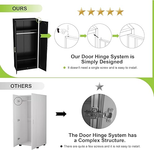 Miniatura 7 de Armario Ropero con Puertas, Gabinete Armario de 71'' con Barra Colgante, Armario de Metal con 2 Estantes Ajustables para Dormitorio, Escuela