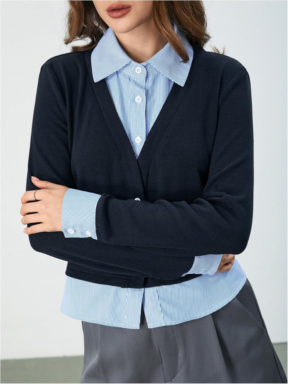 MakeMeChic Women's Casual Business Top Long Sleeve Shirts Button Down Collared Blouse - Image 4