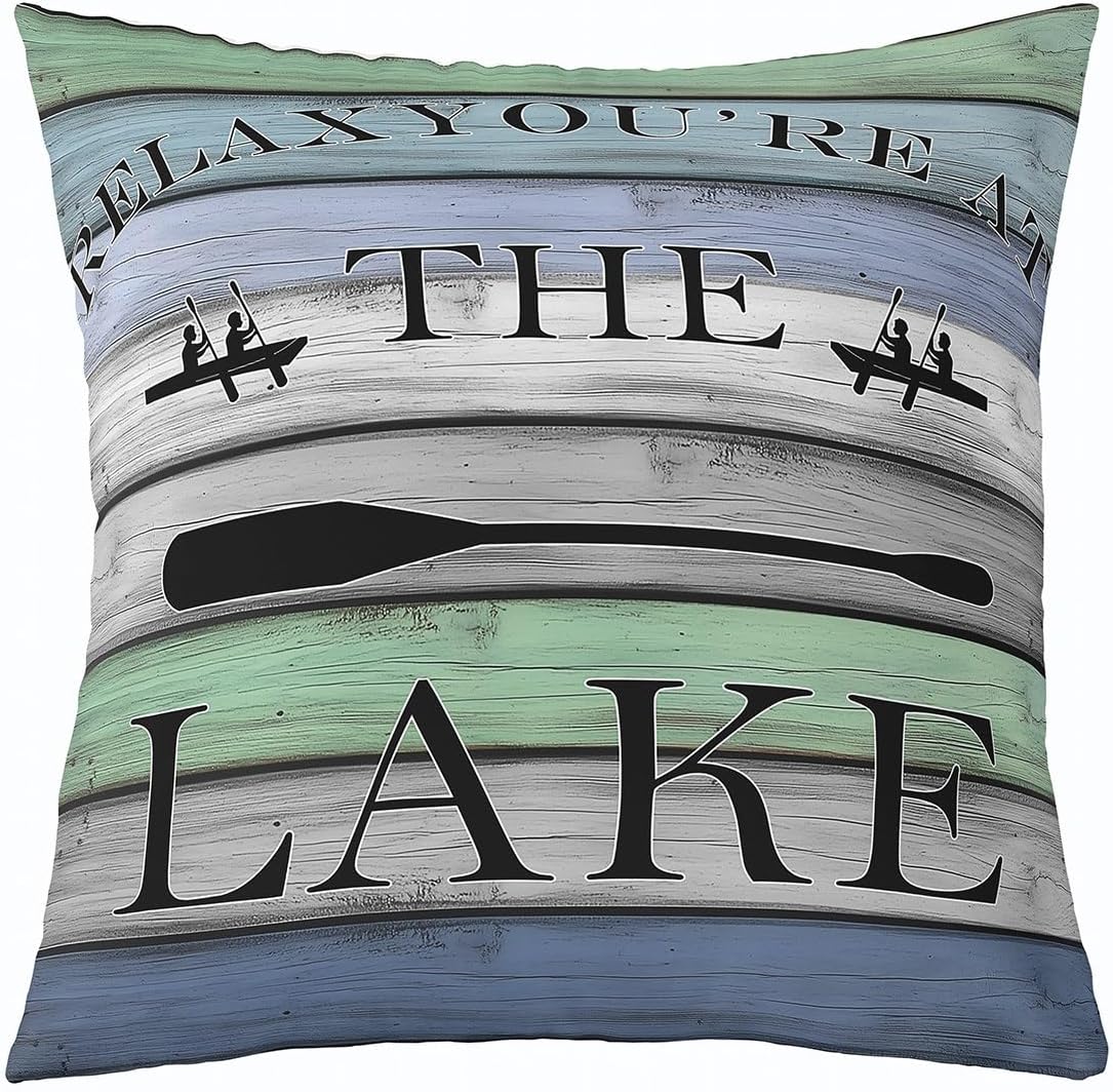 Lake Themed Pillow Cover Blue Gray Retro Wooden Stripes Decor Pillow Case for Kids Teens Adults Lodge Cabin Rutsic Farmhouse Style Soft Cushion Cover for Living Room Sofa 24x24 Inch