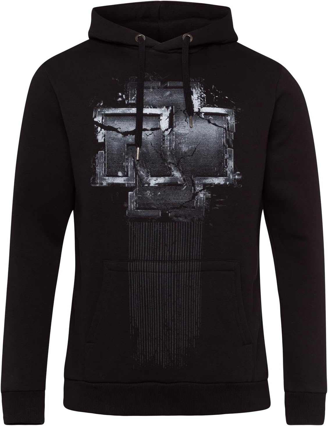 Rammstein Men's Hoodie Broken Logo Official Band Merchandise Fan Hoodie Black with Multicoloured Front and Back Print