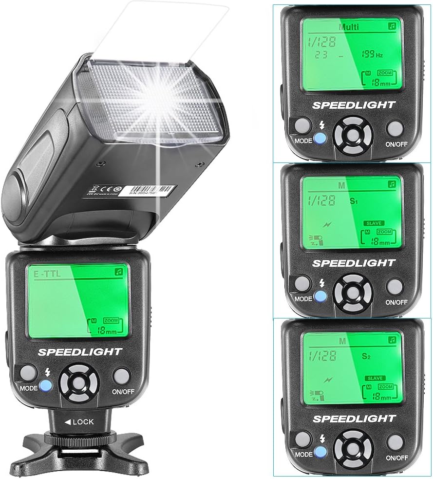 Neewer E-TTL Speedlite Flash with LCD Display, Hard Diffuser and Protecting Bag for Canon DSLR Cameras, Such As 7D Mark II, 5D Mark II III IV, 1300D, 1200D, 750D, 700D, 600D, 80D, 70D, 60D (NW-562)