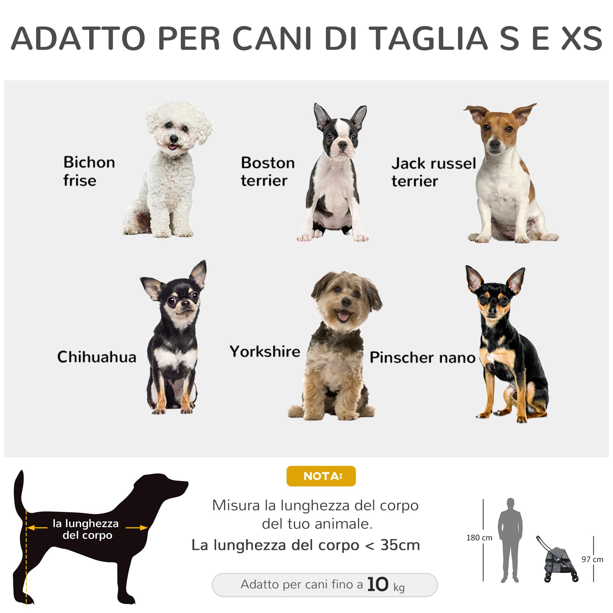 PawHut Passeggino per Cani Pieghevole con Tettuccio Regolabile, Borsa e 2 Guinzagli, Passeggino per Animali in Tessuto Oxford e Acciaio, 82x47x97 cm, Grigio e Nero