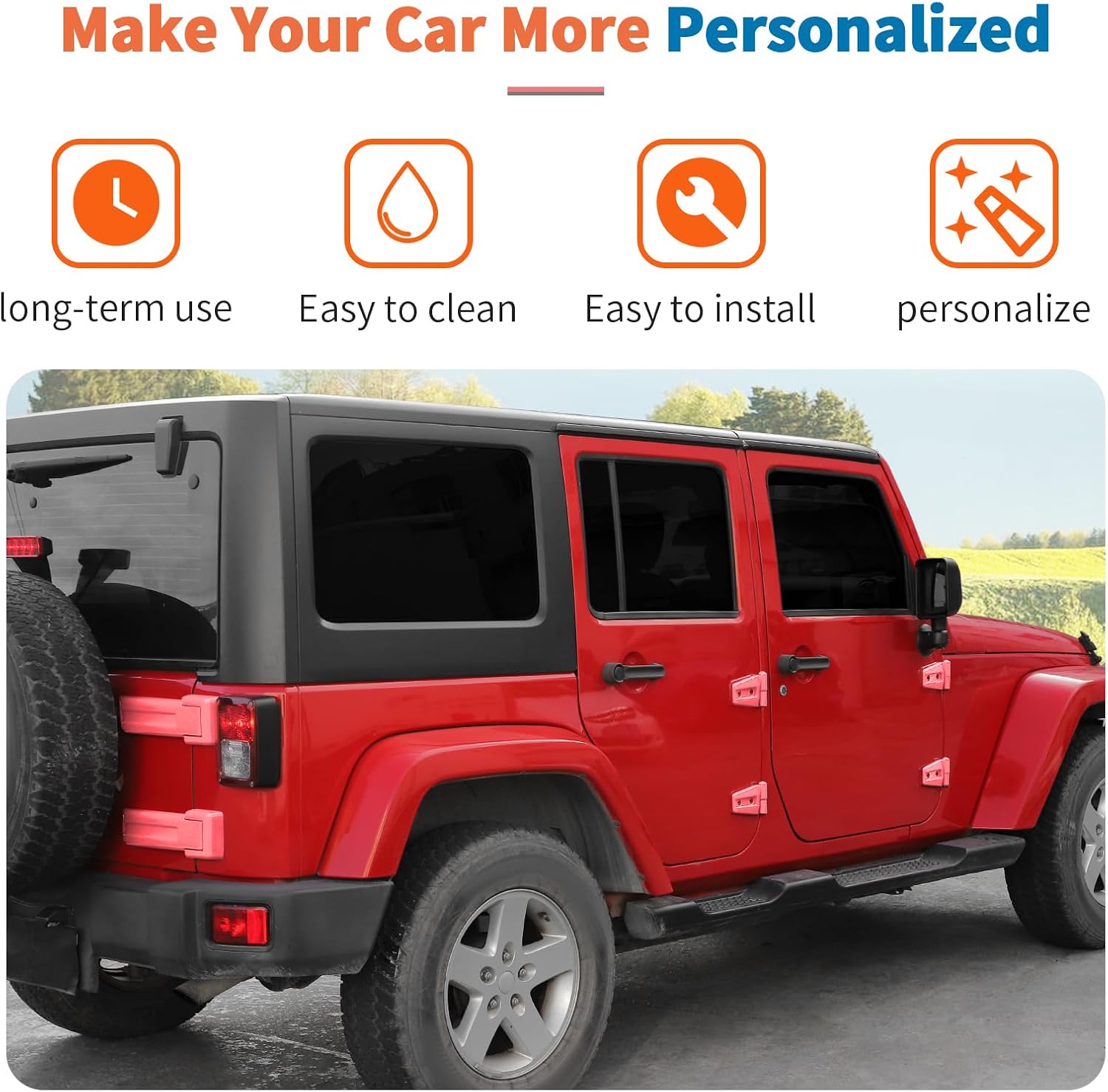 JeCar 12PCS Full Set Pink Hinge Cover Trim Kit Fit for 2007-2018 Jeep Wrangler JK JKU Door Hinge Covers & Hood Hinge Covers & Tailgate Hinge Covers image 2