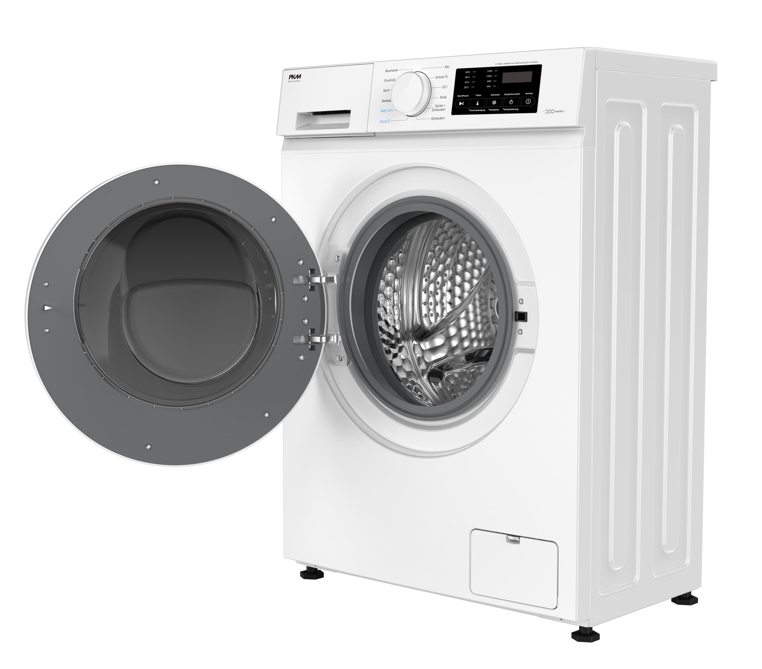 PKM WA8-1412AWT Waschmaschine | Weiß | Fassungsvermögen 8kg | 12 Programme |Inverter Motor | AquaStop | Steam Funktion | Energieeffizienzklasse A