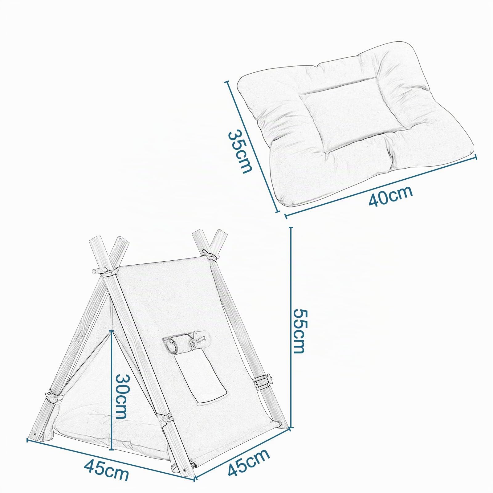 EUGAD Tente Tipi pour Chat Chiens, Niche pour Chat avec Coussin Amovible et Lavable, Maison à Chien Chats Interieur, Tente en Toile avec Fenêtre pour Chats, Tipi Tente Interieur 45x45x55cm