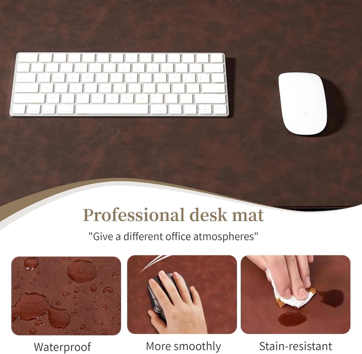 Leather Desk pad for Computer and laptops, Ideal for Gaming and Office use, Large Mouse pad and Keyboard mat,Desk mat Special for man. A complimentary Wrist pad and Phone Stand.(Brown, 15.7"x 31.5")