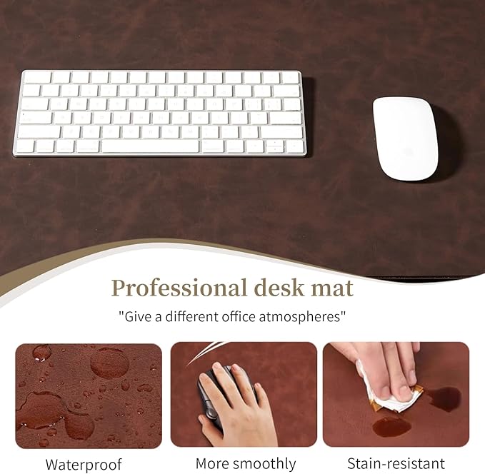 Alfombrilla de escritorio de cuero para computadora y laptop, marrón miniatura 5