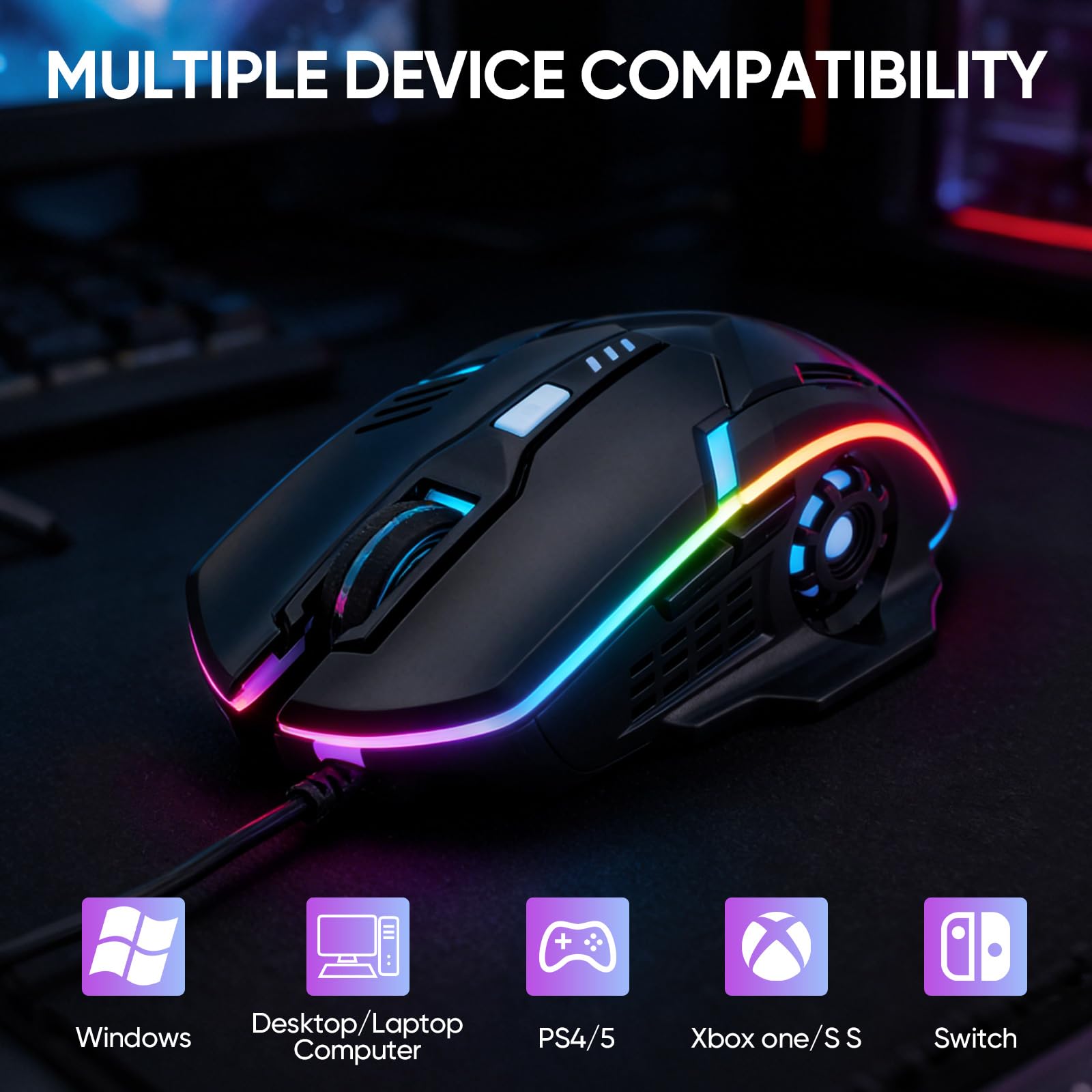 Teclado mecánico para juegos, mouse y alfombrilla de mouse y auriculares para juegos, paquete de retroiluminación LED RGB con cable para jugadores de PC y usuarios de Xbox y PS4, edición 4 en 1