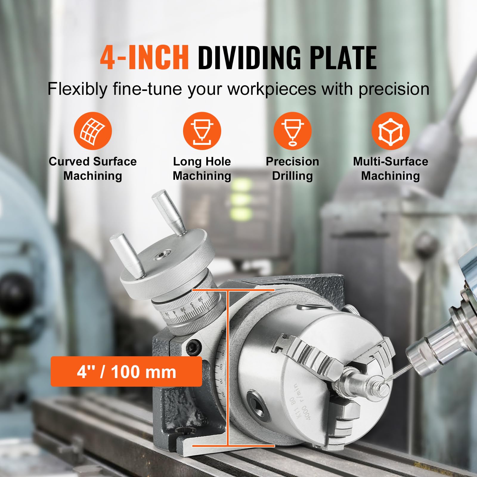 Happybuy 4''/100 mm Milling Machine Rotary Table, Versatile Horizontal & Vertical. Precision Built. Comes with 3.1''/80 mm 3-Jaw Chuck, M10 T-Bolts & Nuts for Engineering and Indexing