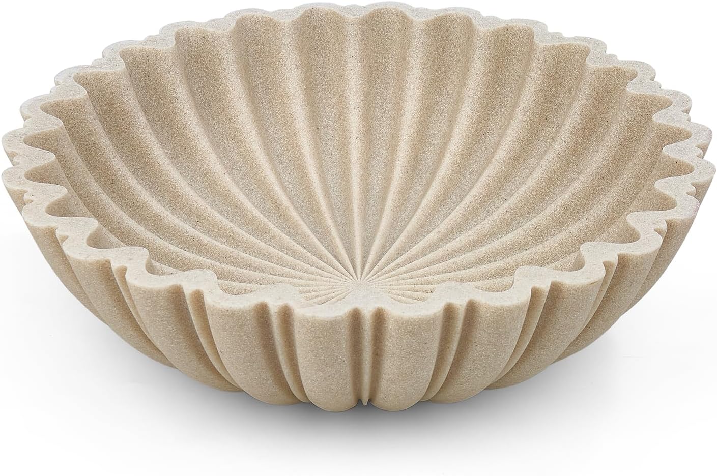 Decorative Bowl for Home Decor, 10.6" Large Modern Beige Scalloped Fruit Bowl for Coffee Table, Entryway Table, Kitchen Counter, Centerpiece for Keys or Candy