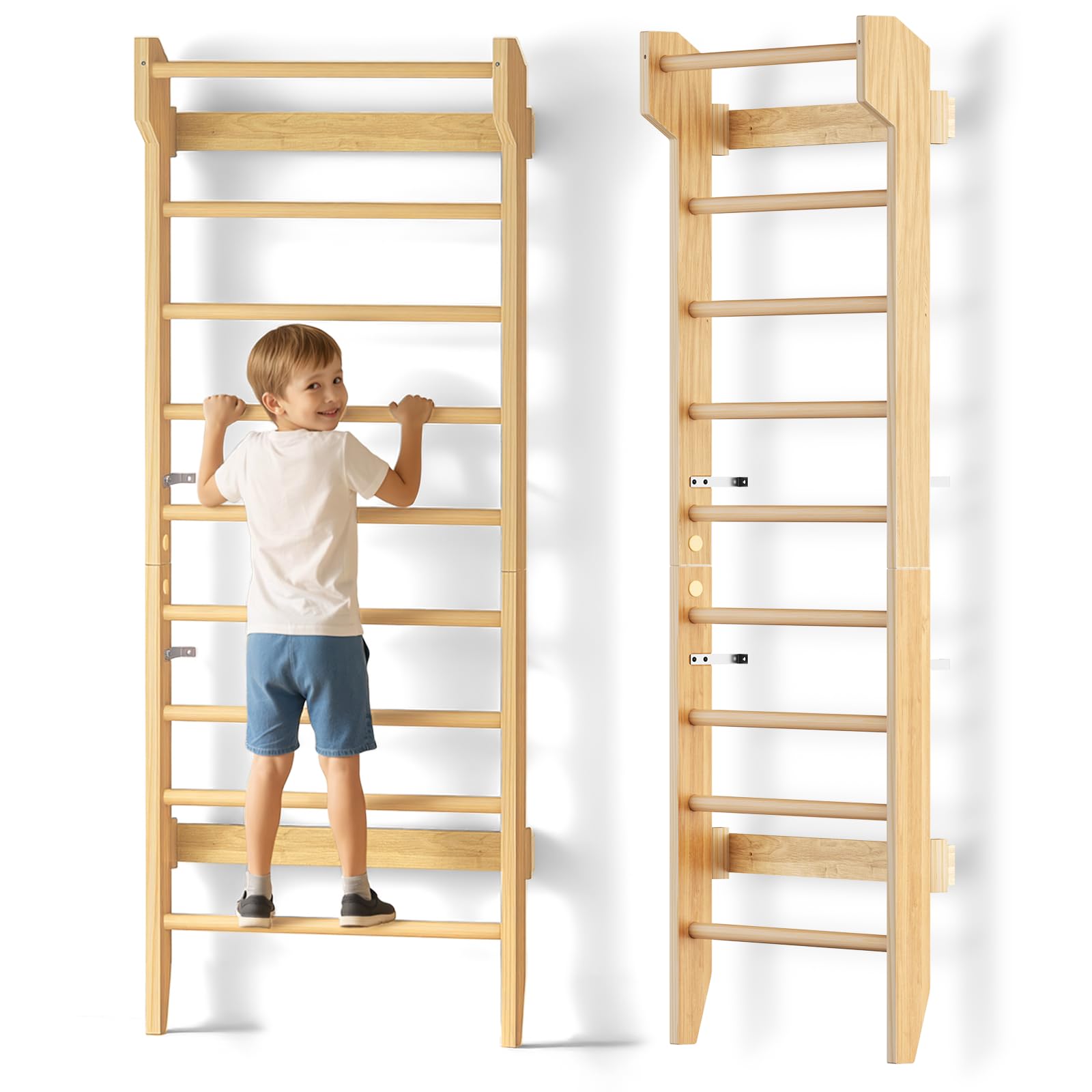 COSYLAND Espalier en Bois, Échelle Suédoise de Gym pour Adultes,Structure Murale Robuste Jusqu’à 100KG, Espalier Polyvalent pour Musculation, Étirements et Entraînement à Domicile