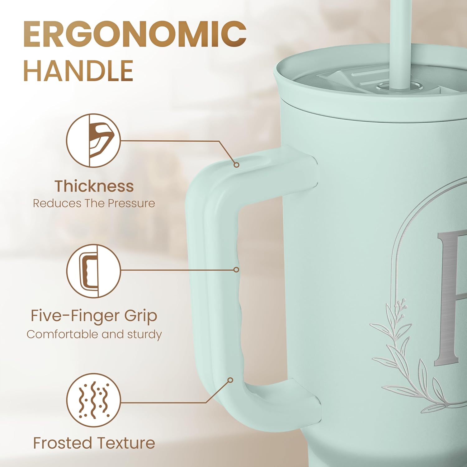 Personalized Monogrammed Tumbler with Handle 40oz, Letter F Tumblers Insulated Coffee Travel Cup, Custom Initial Gift for Women Girls Friends, Monogram Gift for Christmas Birthday Mothers Day - Image 3