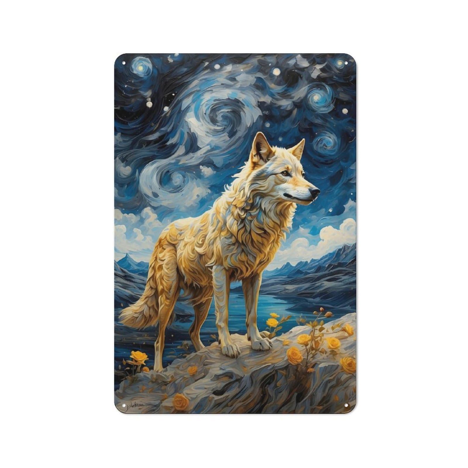 Junmoney Wolf Tin Wall Plaque 30X20cm With For Dining Room Or Kitchen, Winter Wall Decor For Dining Room Decor Fans