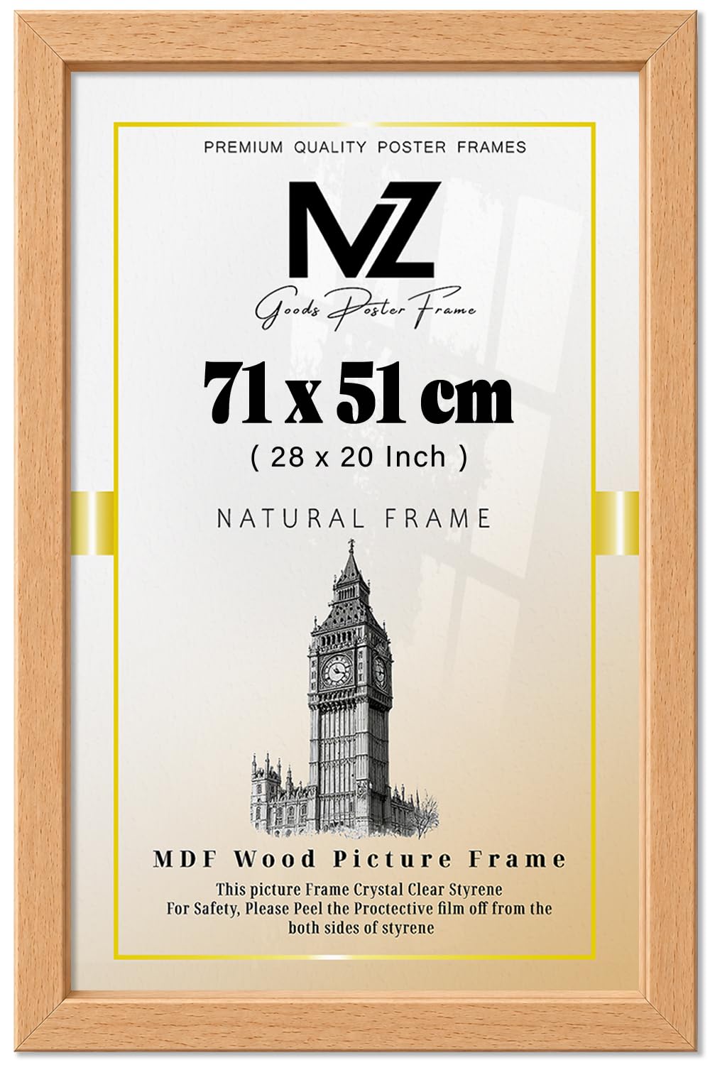 MZ GOODS | MDF Picture Frame (71 x 51 CM) 20 x 28 Inch for Pop Art, Certificates & Prints, MDF Wood, Portrait & Landscape Hanging Hooks [ Beech ]
