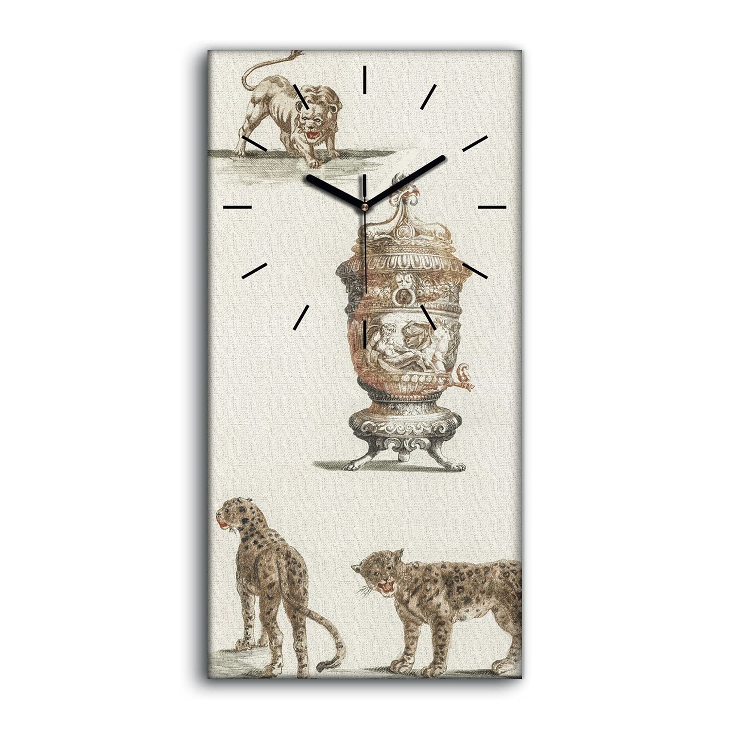 Horloge sur Toile Silencieuse Décoration Salon 30x60 - Art Mural Moderne Animaux Lion