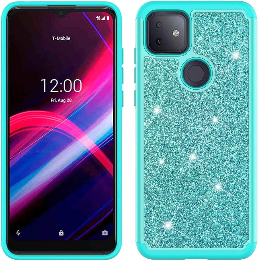 JACKPOT WIRELESS for T-Mobile Revvl 4 Plus Case T-Mobile Revvl 4+ Glitter Case with Screen Protector Sparkle Bling Shiny Diamond Rubber Hard Case Bumper Girl Women Protective Case (Teal)