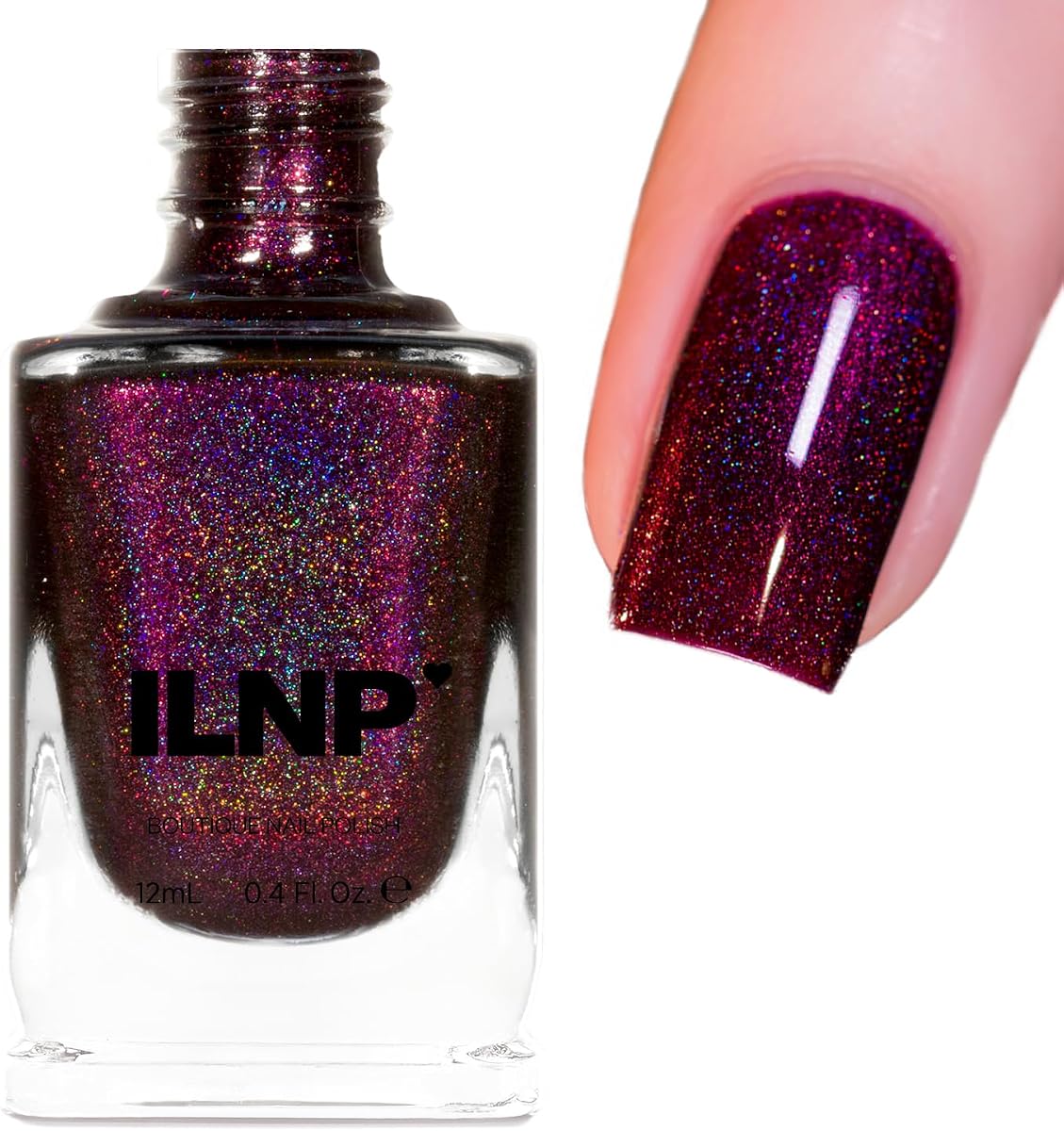 ILNP Black Orchid - Esmalte de uñas holográfico de color burdeos intenso, de larga duración, sin gel, resistente a las astillas, no tóxico, vegano, libre de crueldad