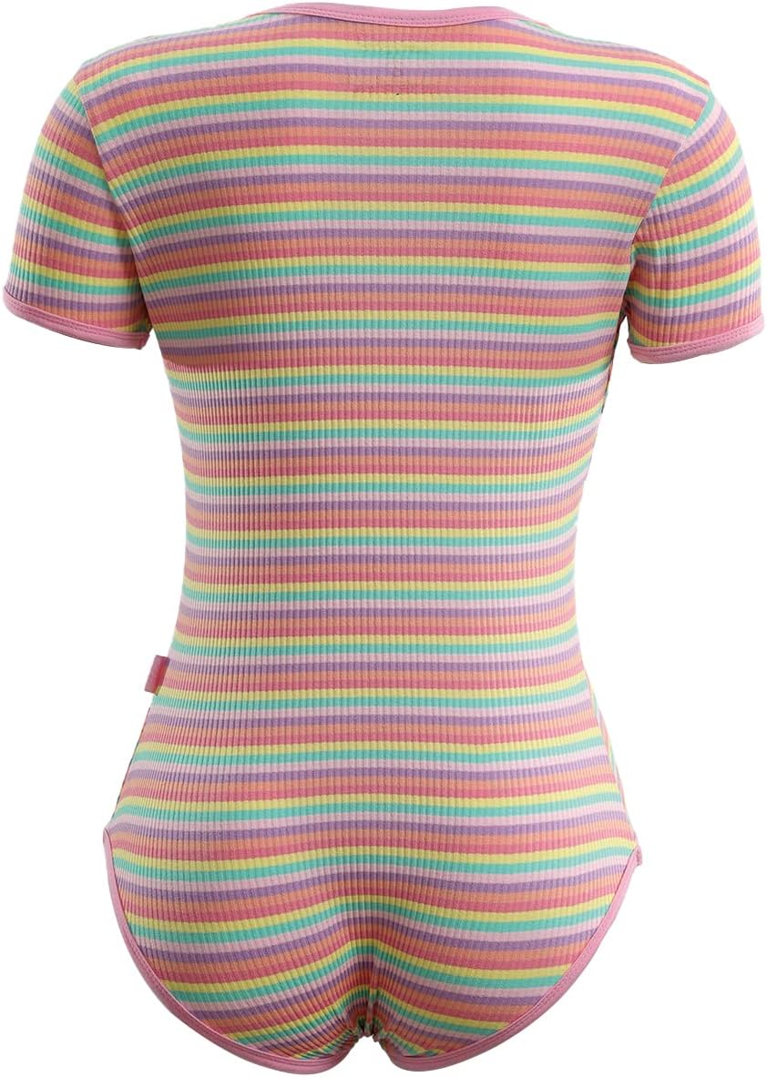 CutiePlusU Cotton Button Crotch Bodysuit Onesie Pajamas Romper Stripe