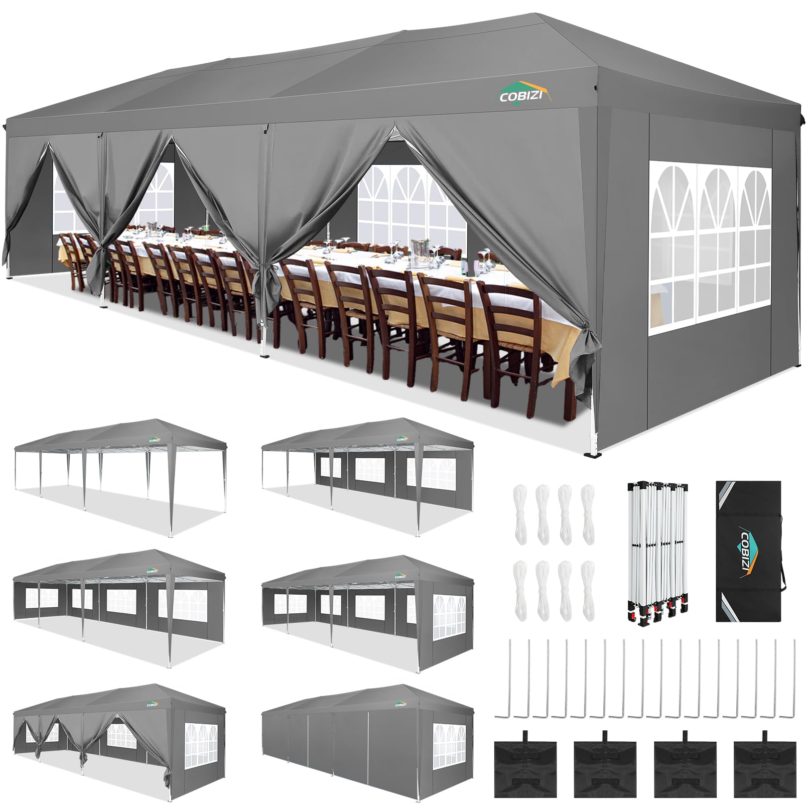 COBIZI 10x30 Pop Up Canopy Tent With 8 Sidewalls - Waterproof Instant Party Tent For Weddings, Backyard, Outdoor Events