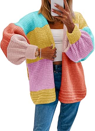 Saodimallsu Women's Boho Colorful Long Sleeve Cardigan