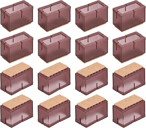 uxcell Protectores de suelo para patas de silla, 16 piezas rectangulares de silicona y fieltro para patas de silla para suelos de madera (rojo vino,