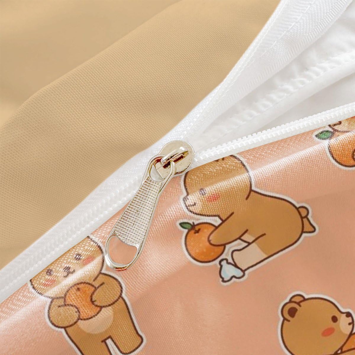Juego de funda de edredón con diseño de oso kawaii, ropa de cama de matrimonio, color marrón y naranja, ropa de cama suave con fundas de almohada (05, tamaño King 240 x 220 cm + 65 x 65 cm x 2)