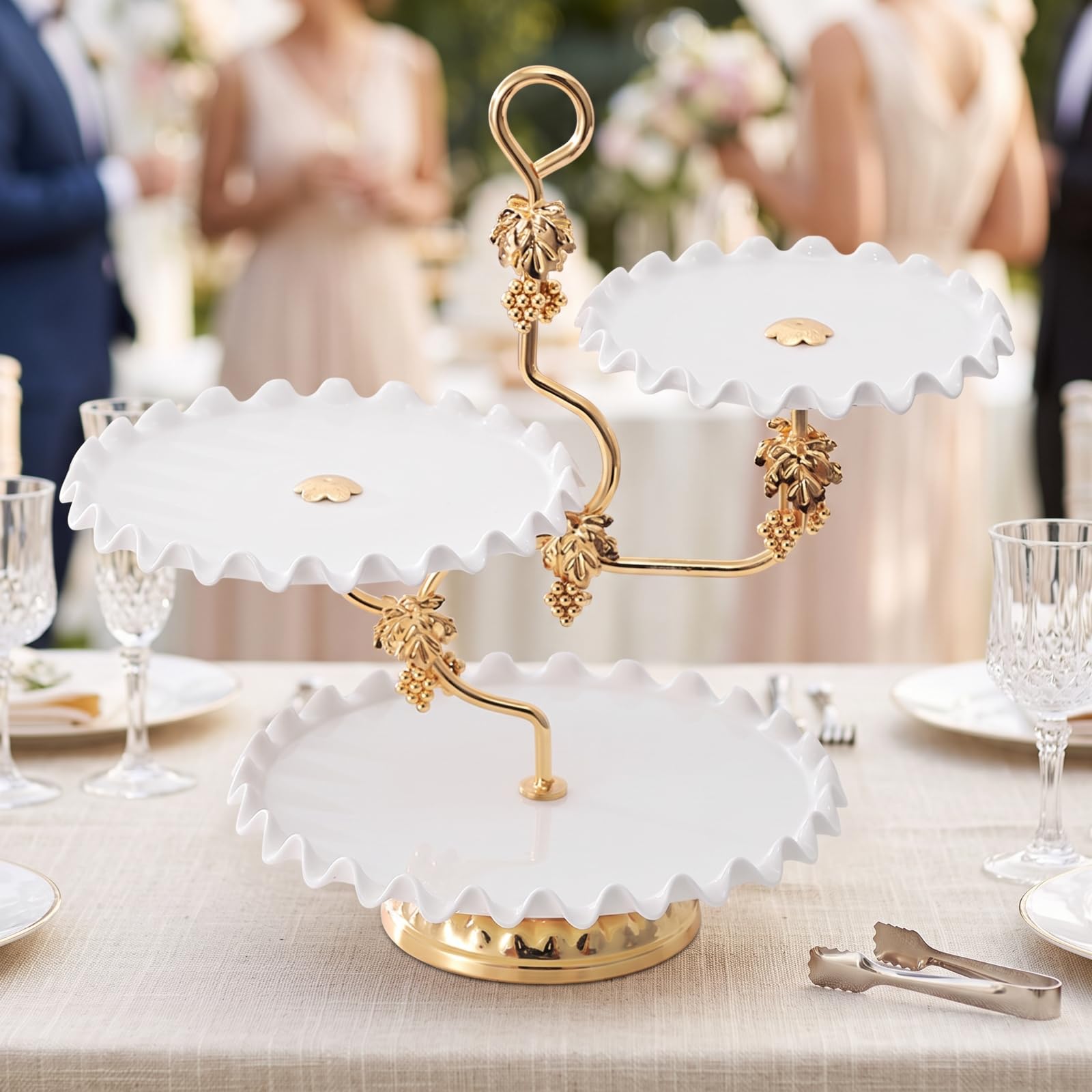 Gralara Présentoir à 3 Étages sans Toxique En Céramique, Présentoir à Pâtisseries à 3 Étages, , pr Mariage, Pâtissiers