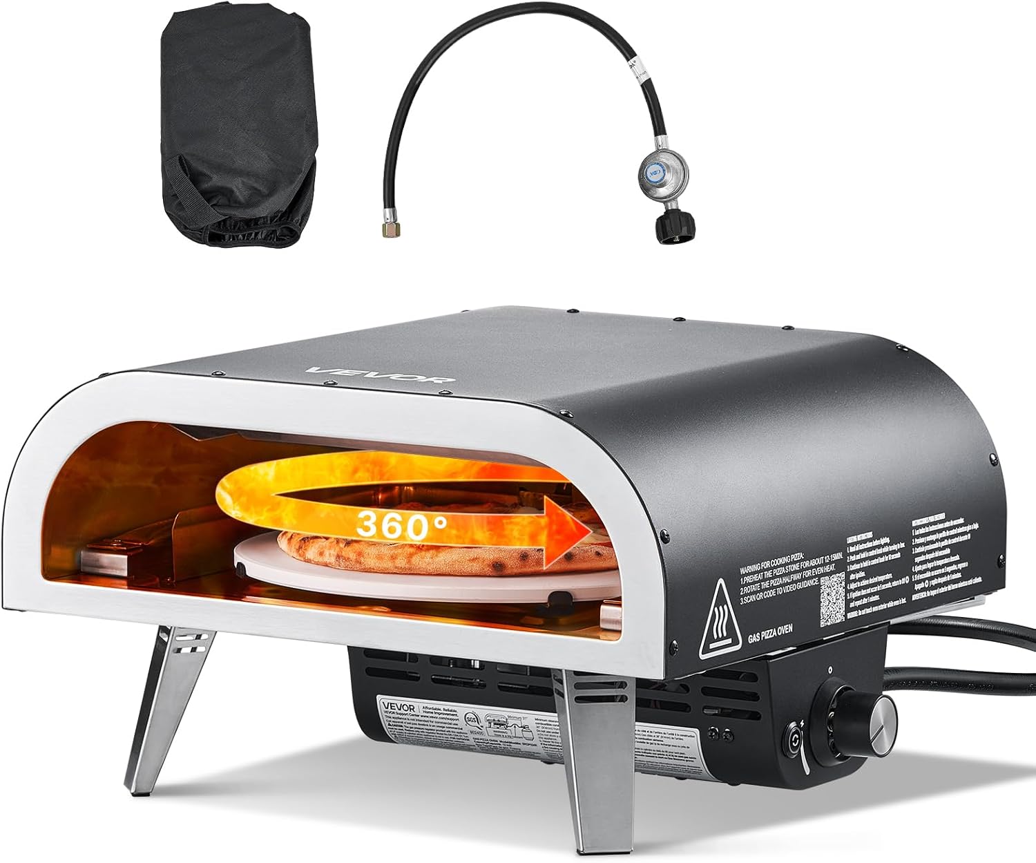 VEVOR Propane Outdoor Pizza Oven, 12 in Auto Rotating Propane Gas Pizza Ovens, Portable Pizza Cooker with Electric Rotation System, Carry Bag, Pizza Maker for Outside Backyard Patio Camping, Black