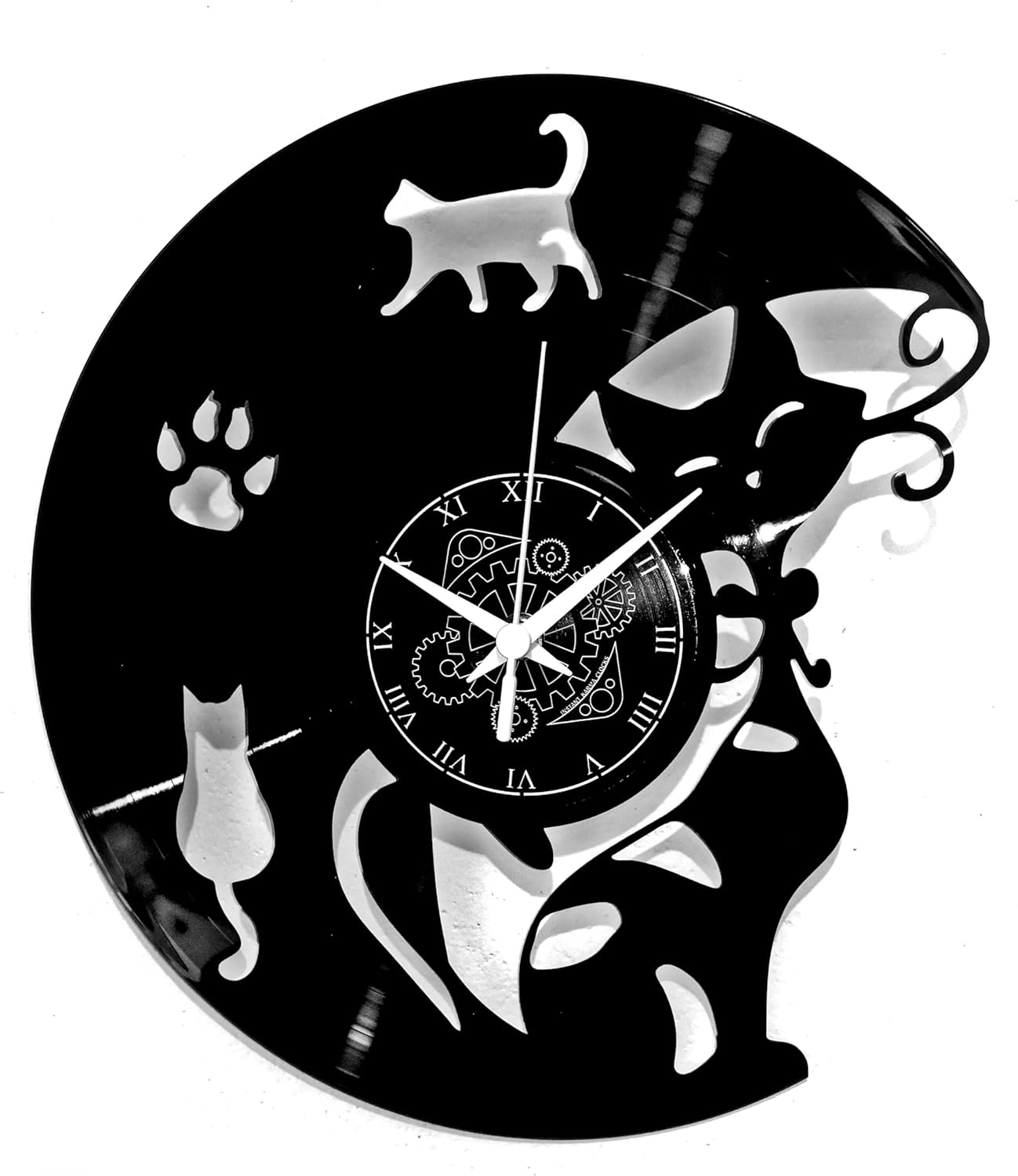 Vinyl Wall Clock Instant Karma Gift Idea Vintage Handmade - Cat Cat Cats, Silent