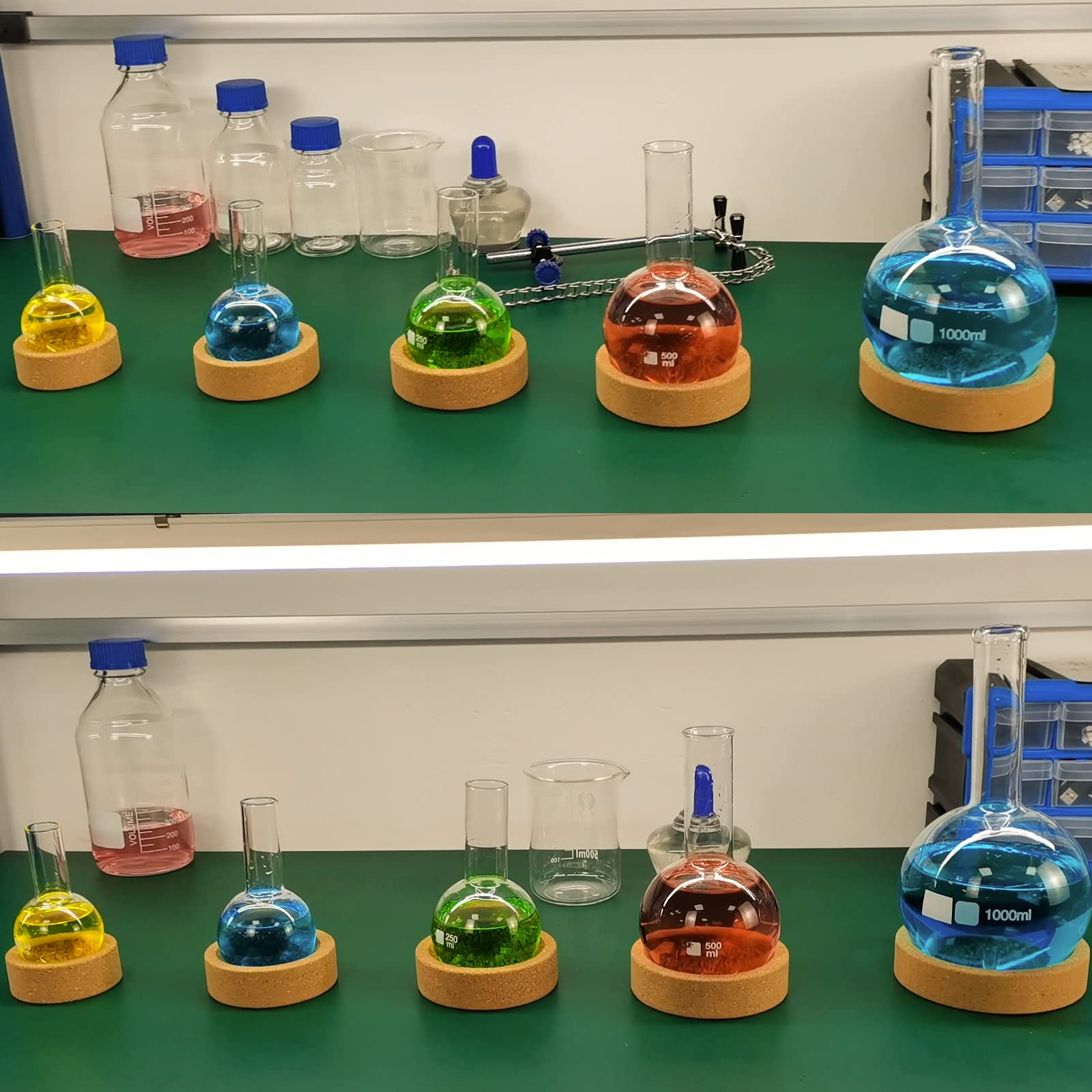 Material de soporte de corcho para matraz de laboratorio, 4 tamaños para frascos de 100 ml a 2000 ml, parte inferior redonda