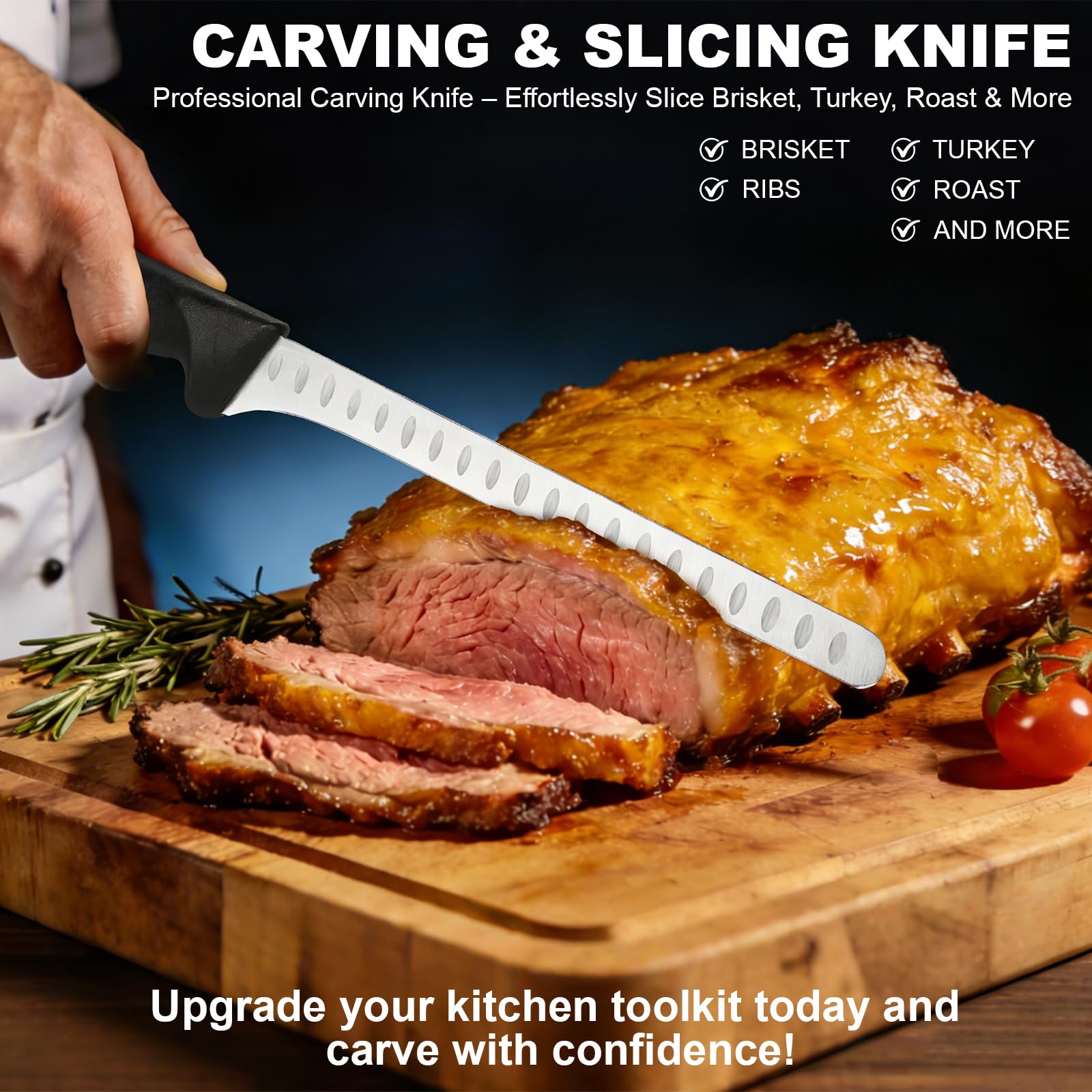 Carving Knife for Meat & 10-inch Knife Sharpener Set - Brisket Slicing Knife with Razor Sharp High Carbon Stainless Steel Blade, Ergonomic Handle - Premium Turkey Butcher Knife — Amazon image 4