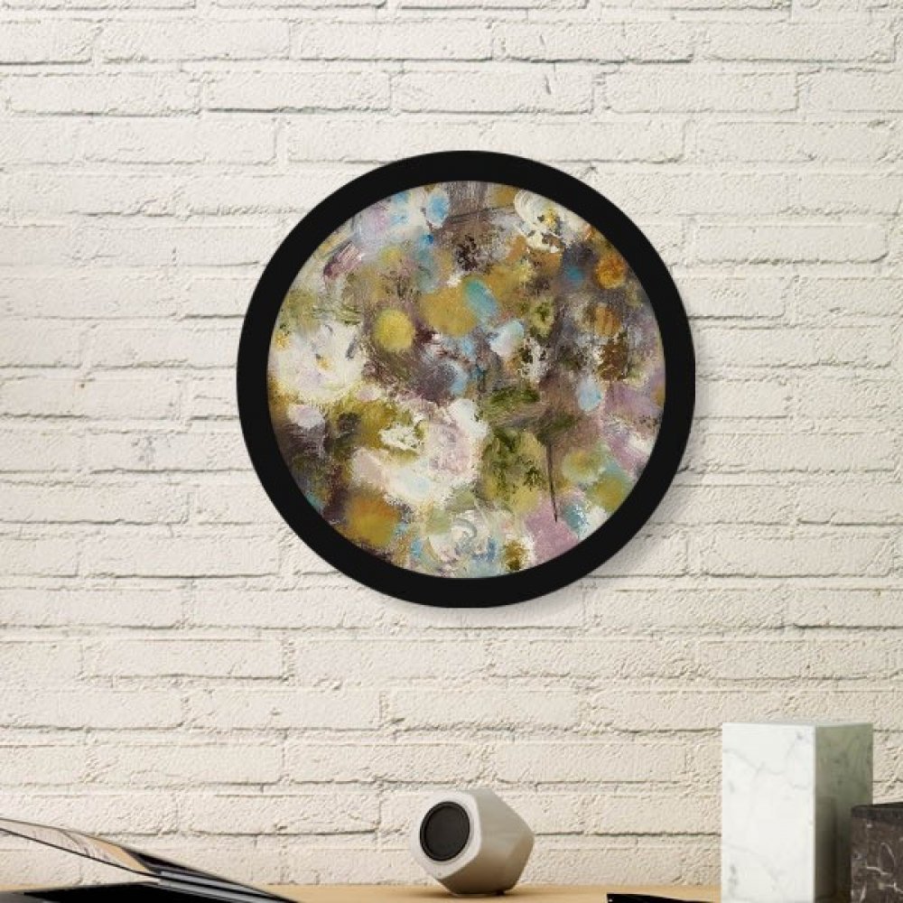 Peinture à l'huile de lotus cadre rond bois noir pour décoration salon