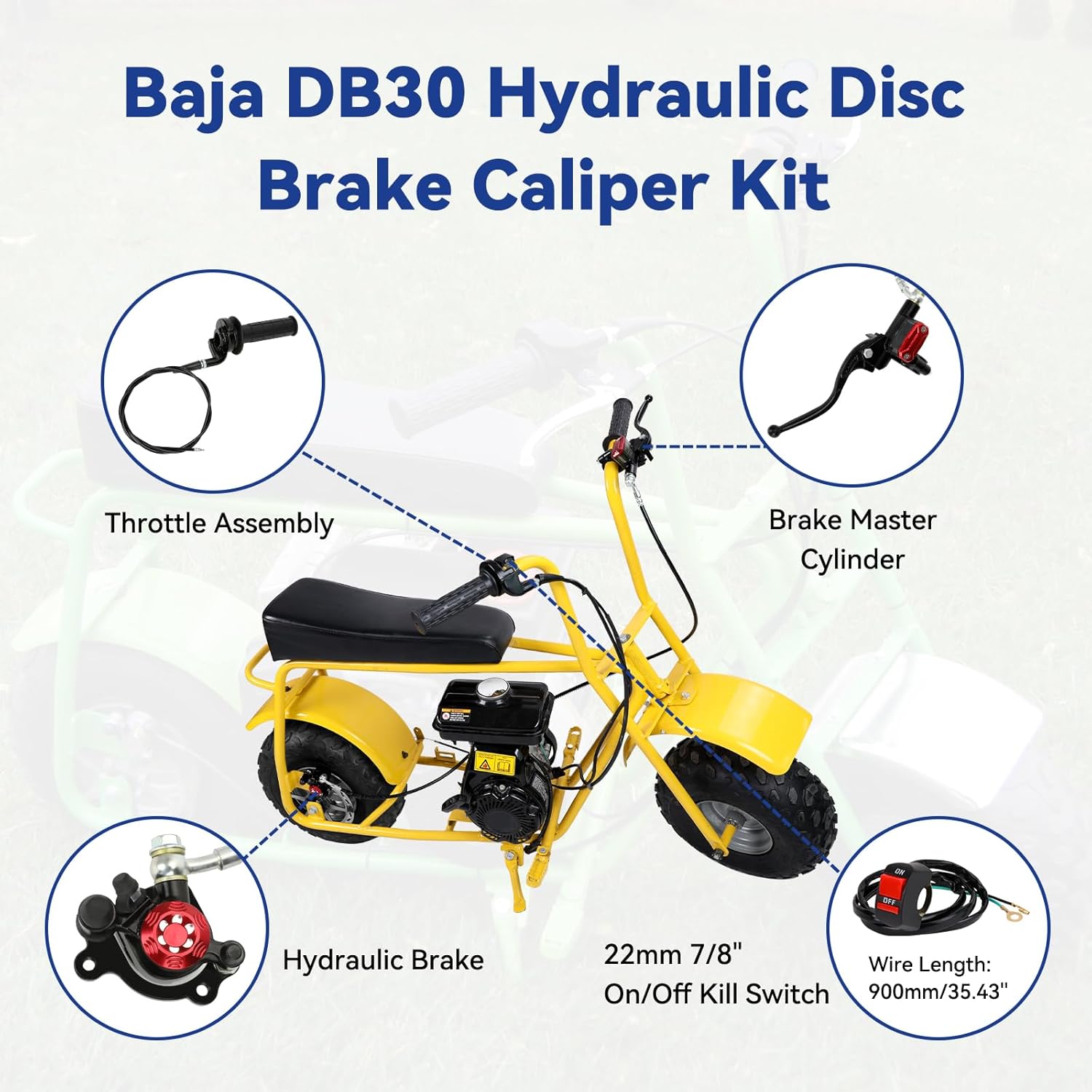 Mini Bike Hydraulic Brake Kit and Throttle Assembly Compatible with Baja DB30 DoodleBug Blitz Dirt Bug GMB100 Predator 79cc 97cc 2.8HP Engine Minibike Parts with Brake Master Cylinder Caliper