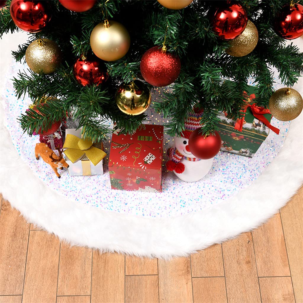 Gonna Per Albero Di Natale 122 Cm | Pelliccia Bianca Con Paillettes Argento | Facile Installazione | Riutilizzabile - Foto 13