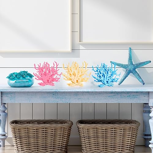 Miniatura 6 de TOPZEA Paquete de 4 decoraciones artificiales de coral para acuario, arrecife de coral sintético de plástico, lindas decoraciones para pecera,