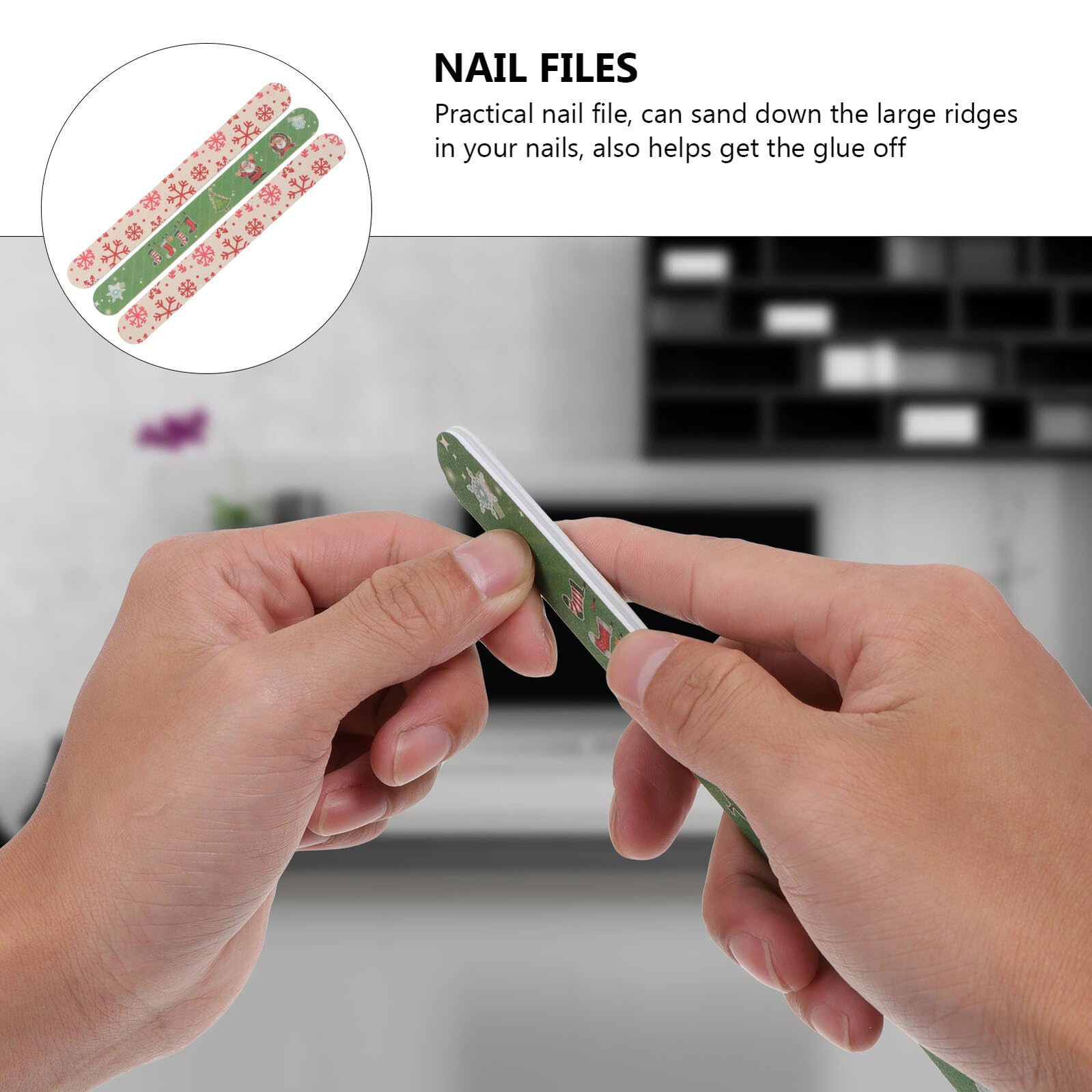 ERINGOGO 12 Limas de Uñas Navideñas de Grano Medio Punta Redondeada Paquete de 12 Piezas Diseños Aleatorios para Manicura y Pedicura Ideales para Cuidado de Manos y Pies en Fiestas y