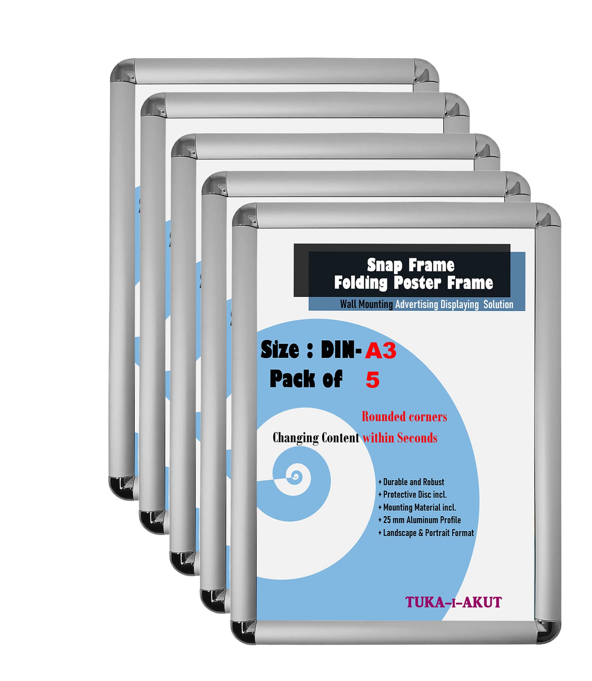 20 Cornici A Scatto In Alluminio A3 - TUKA-i-AKUT Per Poster E Foto, Facile Montaggio, Argento - Foto 14