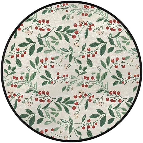 Miniatura 2 de Christmas Winter Holly Leaves Berries (2) Round Area Rug 3ft Machine Washable Circular Rugs for Dining Room Table Bedroom Playroom Throw Rugs for