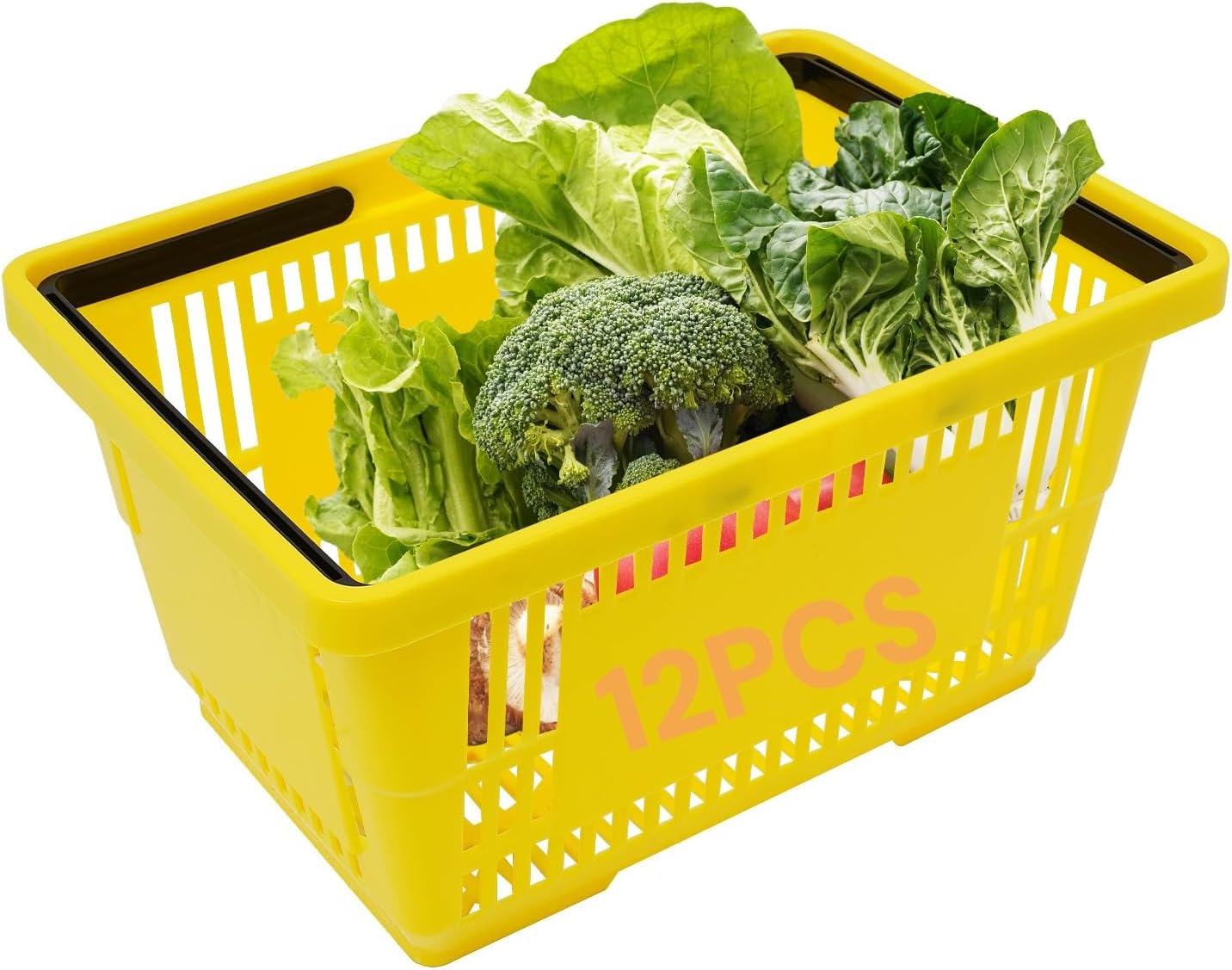 12 PCS Shopping Baskets with Handles, 28L Durable Plastic Shopping Cart, Portable Shop Basket Set, Stackable Grocery Basket for Supermarket Retail Shop Book Store Laundry